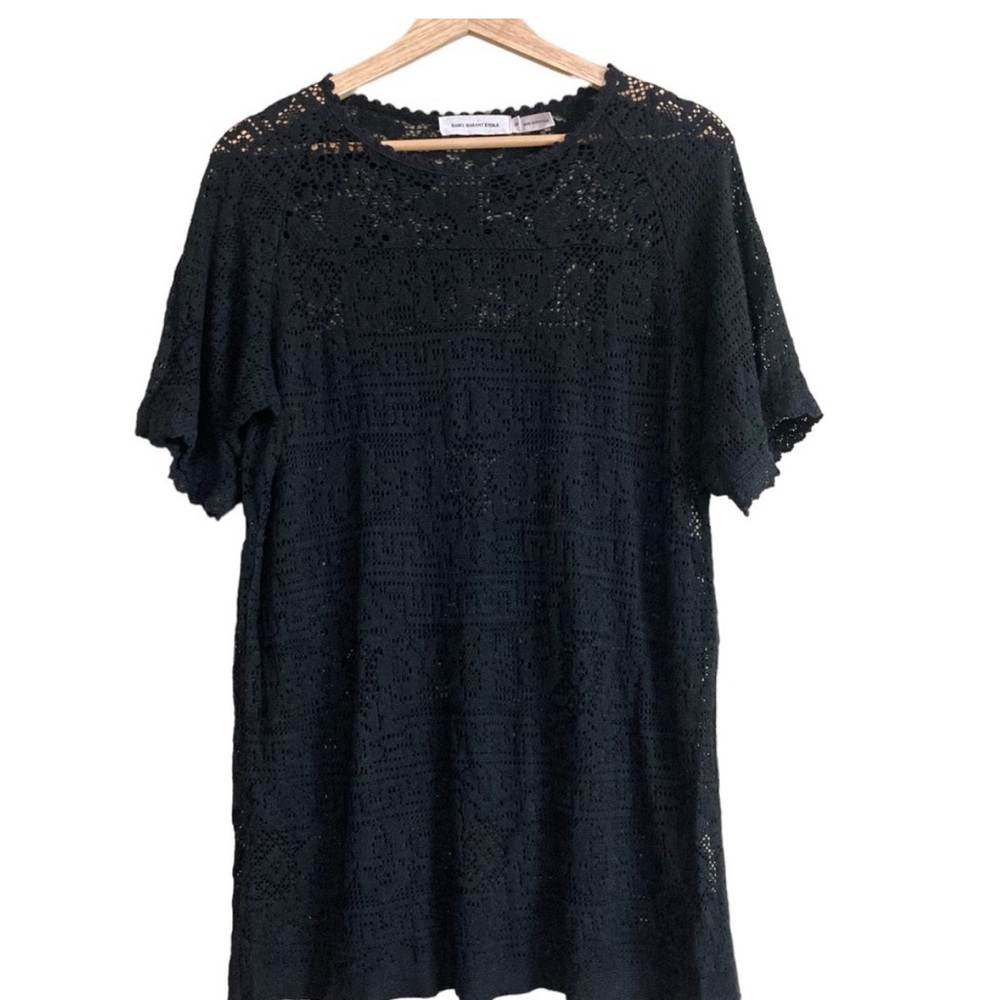 Isabel Marant Size Medium 38 Black Crewneck Crochet Lace Short Sleeve Blouse Top